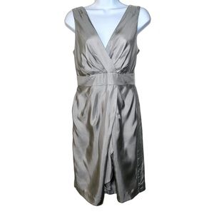 Banana Republic Women’s Silver Surplice Faux Wrap 100% Silk Party Dress- Size 2